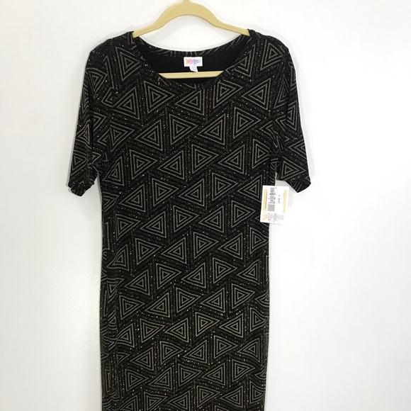 New Lularoe Julia Gold Sparkle Dress Size L - Picture 2 of 7